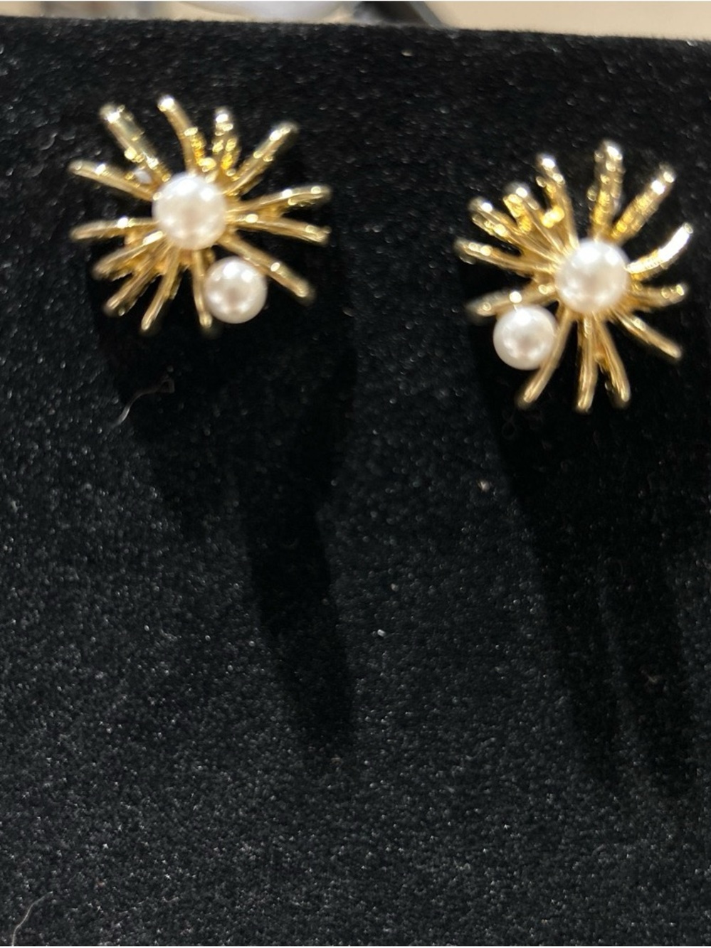 Gold color faux Pearl Burst Stud Earrings - Women Jewelry